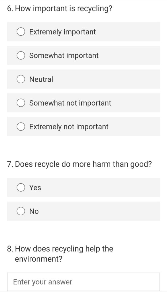 Survey questions from 6-8